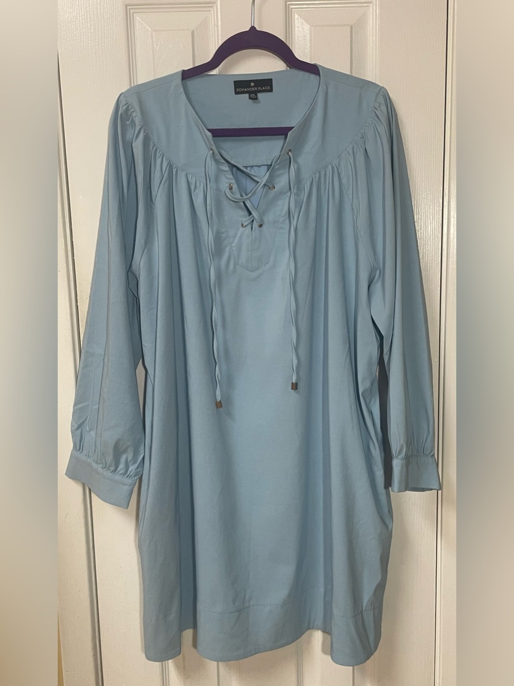 Tuckernuck Pomander Place Dress XXL 2XL Blue Preppy Long Sleeve Lace Up Ties - Picture 2 of 9